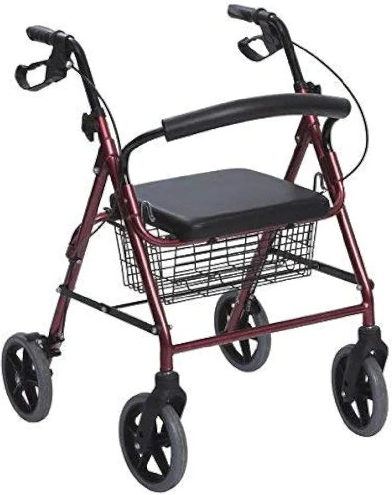 Andador de Aluminio Plegable Rojo 4 Ruedas - Andador Para Ancianos - Oportunexa