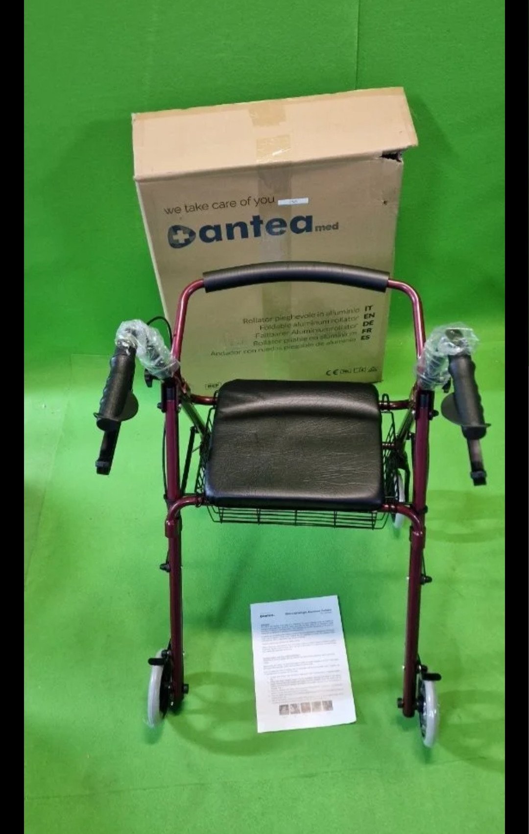 Andador de Aluminio Plegable Rojo 4 Ruedas - Andador Para Ancianos - Oportunexa