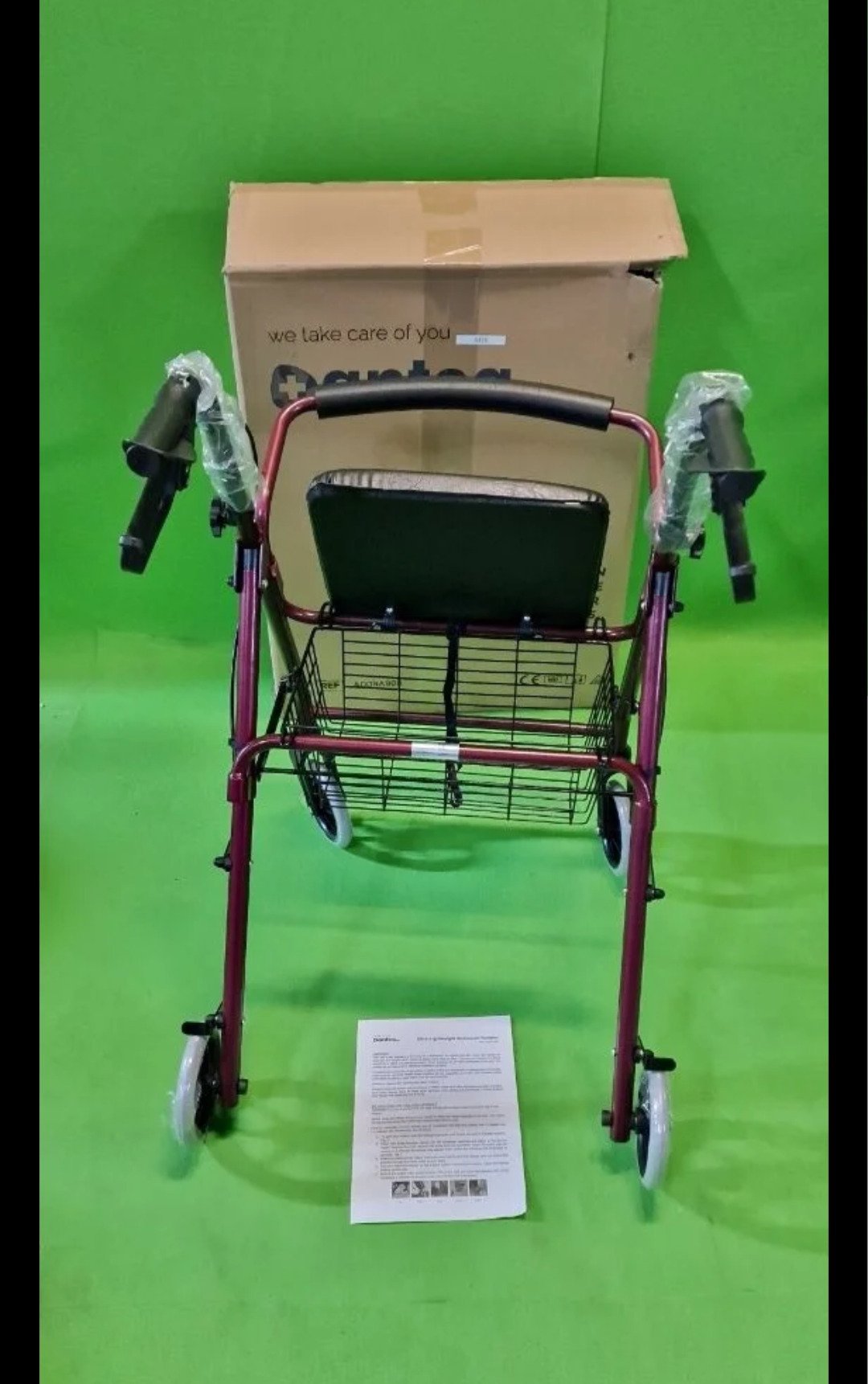 Andador de Aluminio Plegable Rojo 4 Ruedas - Andador Para Ancianos - Oportunexa