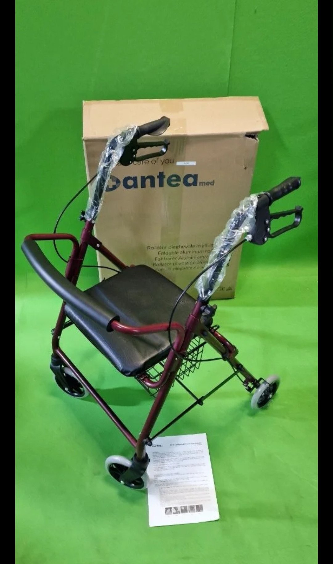 Andador de Aluminio Plegable Rojo 4 Ruedas - Andador Para Ancianos - Oportunexa