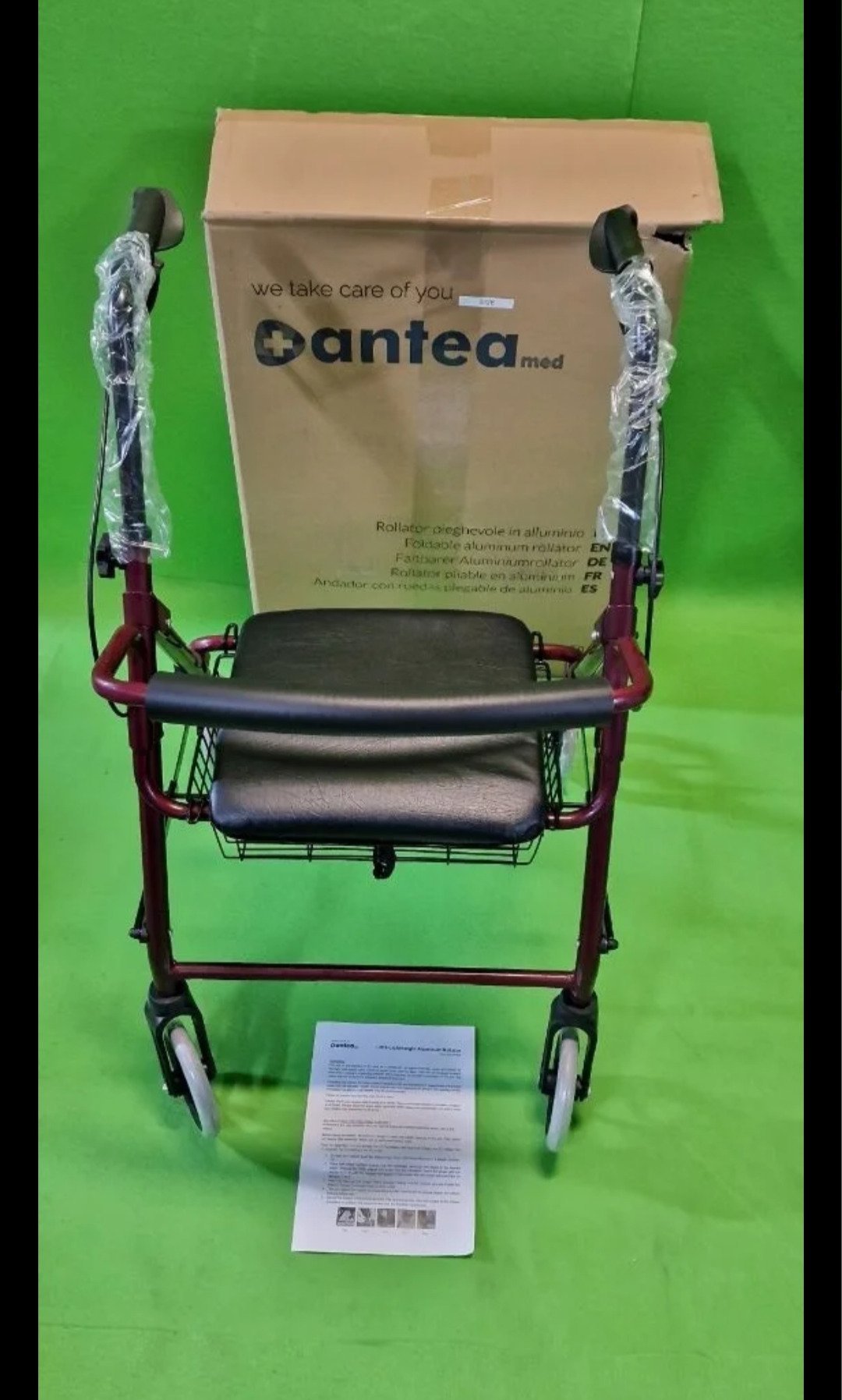 Andador de Aluminio Plegable Rojo 4 Ruedas - Andador Para Ancianos - Oportunexa