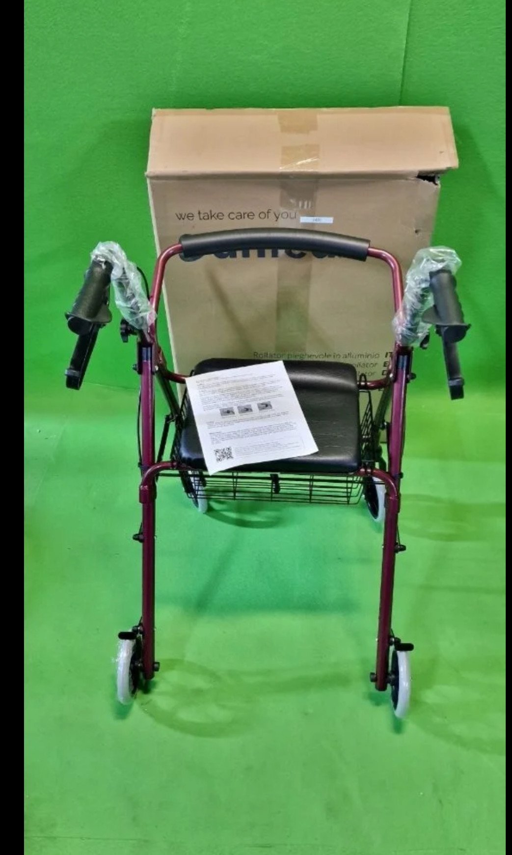 Andador de Aluminio Plegable Rojo 4 Ruedas - Andador Para Ancianos - Oportunexa