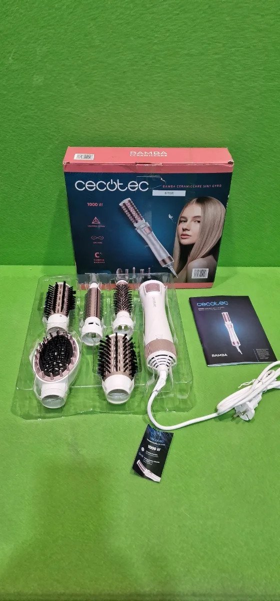 Cecotec Cepillo de Aire Bamba CeramicCare 5in1Gyro. 1000 W, 5 Cabezales intercambiables, Tecnología Iónica, 3 Temperaturas, 2 Velocidades - Oportunexa