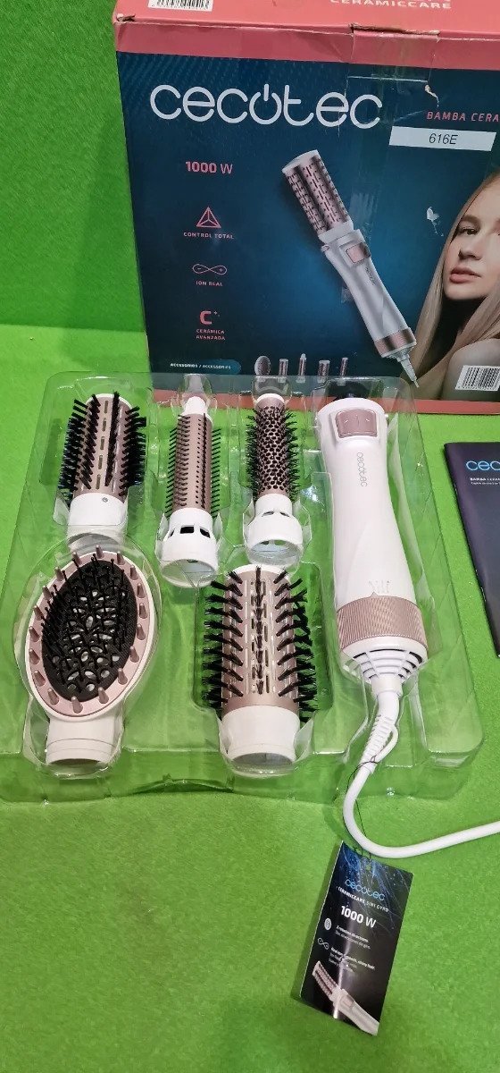 Cecotec Cepillo de Aire Bamba CeramicCare 5in1Gyro. 1000 W, 5 Cabezales intercambiables, Tecnología Iónica, 3 Temperaturas, 2 Velocidades - Oportunexa
