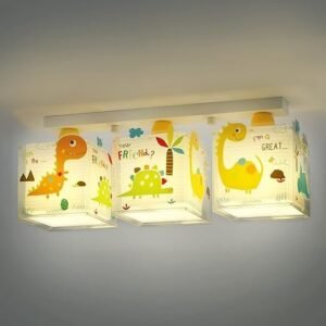 Dalber Lámpara infantil Plafón de techo 3 Luces Dinos Dinosaurios Multicolor - Oportunexa