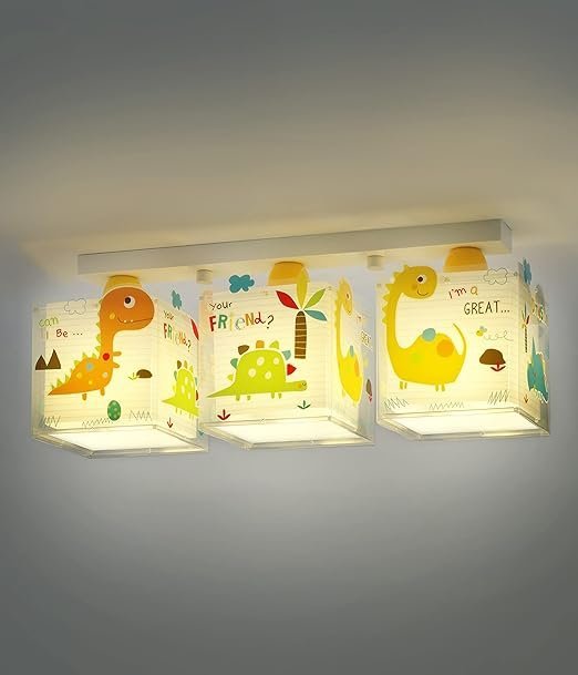 Dalber Lámpara infantil Plafón de techo 3 Luces Dinos Dinosaurios Multicolor - Oportunexa