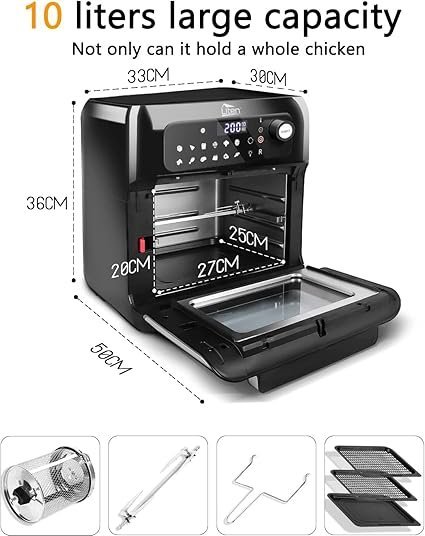Freidora de Aire sin Aceite 10L Horno de Aire Caliente 1500W - Oportunexa