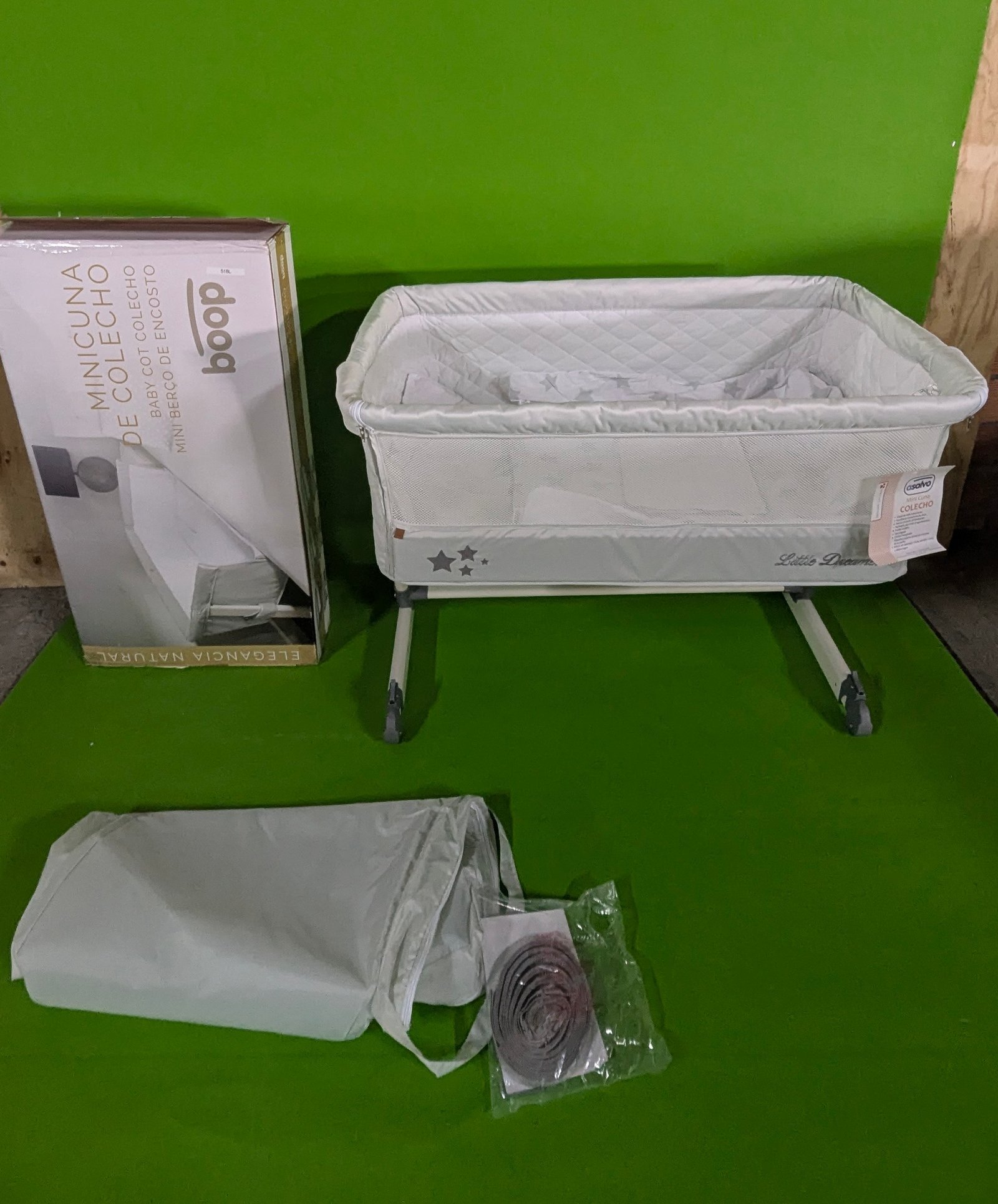 Minicuna colecho Asalvo 0 meses Beige + Edredon y Textil - Oportunexa