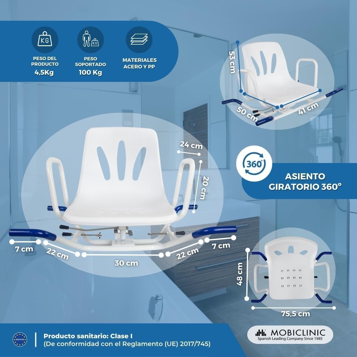 Mobiclinic Silla de baño giratoria Lago - Oportunexa