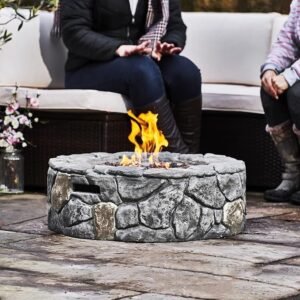 Teamson Home Mesa y Brasero de Gas Propano Redondo para Jardín - Oportunexa